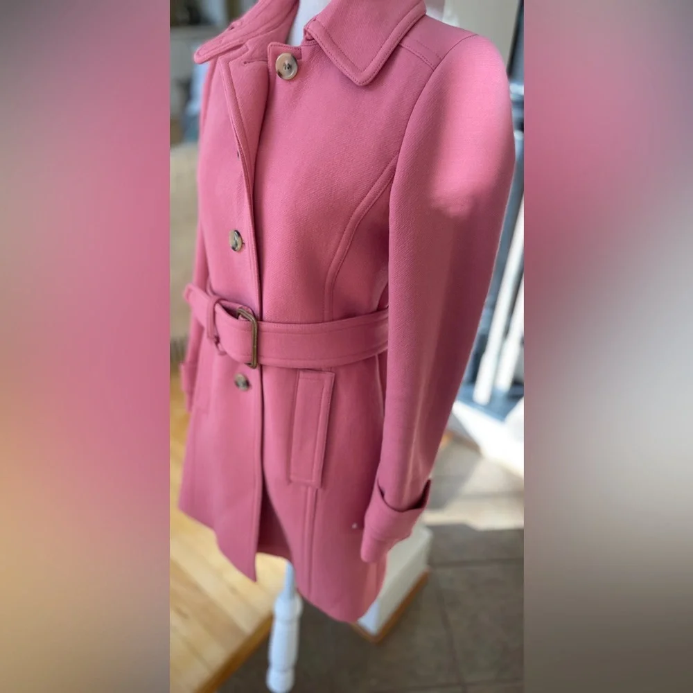 J. Crew Pink Double Cloth Wool  Trench Coat- Size 4 - Picture 5 of 16